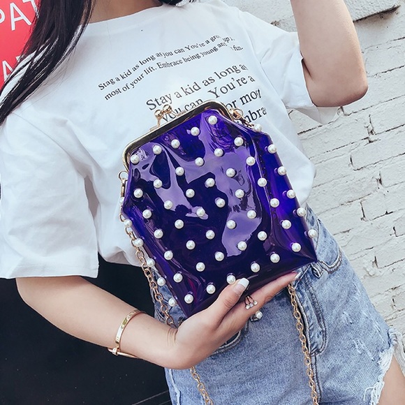 Handbags - Purple clear bad with pearl studs